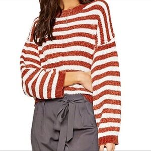 NWT Sadie & Sage Burnt Orange and Cream Striped Sweater Cropped Size La…